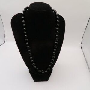 Black Bead Necklace with Sterling Clasp
